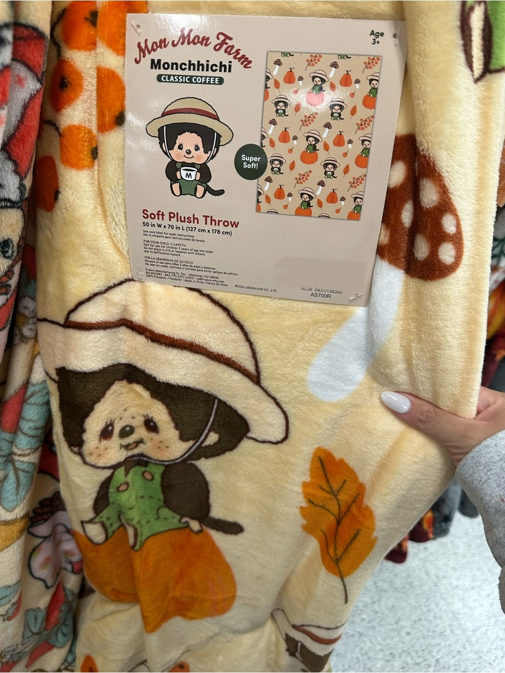 Mon Mon Farm Monchhichi Autumn Fall Plush Throw Blanket